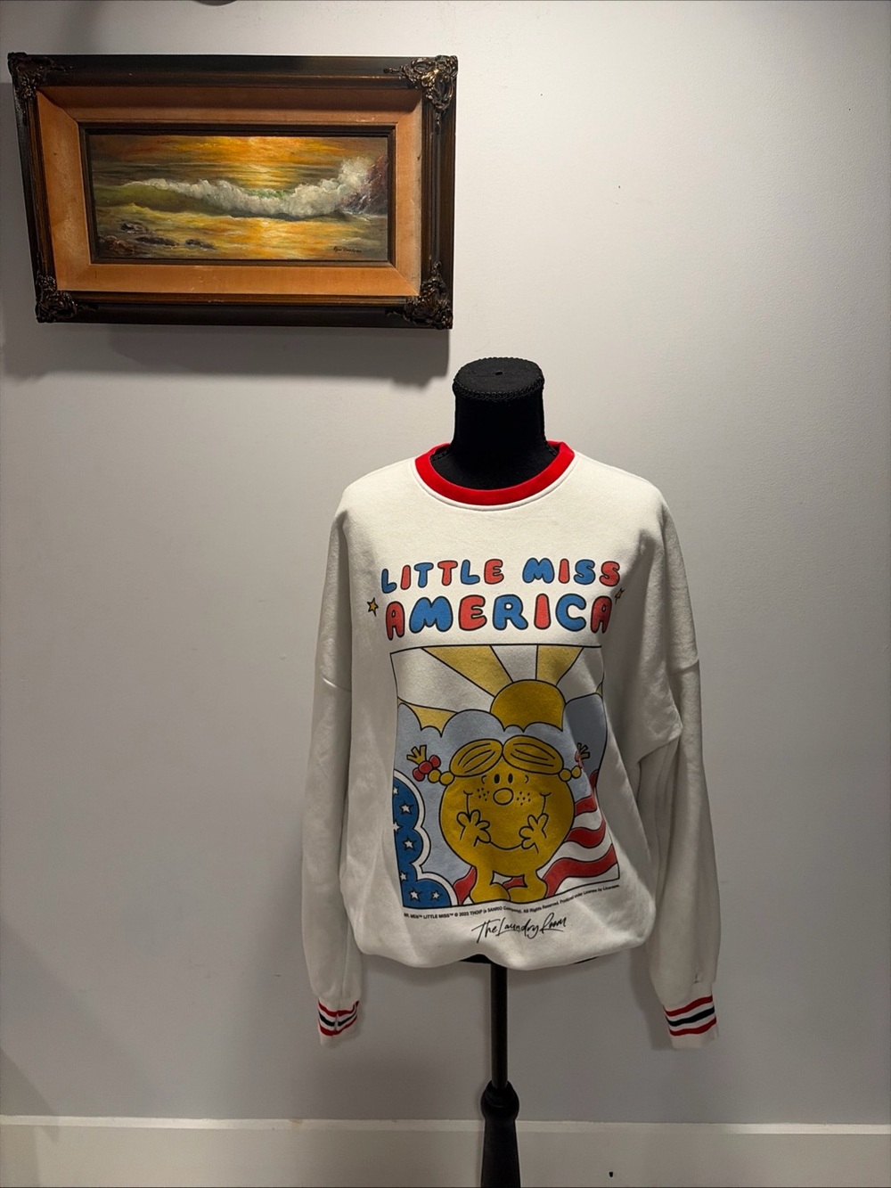 Little Miss America Laundry Room Oversized Sweatshirt USA Patriotic Flag